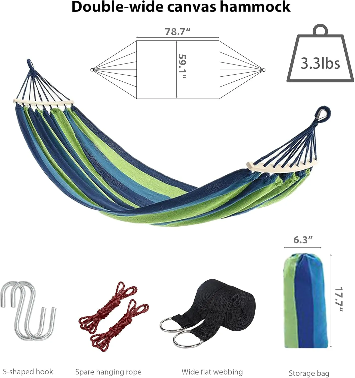 Portable Camping Hammock Lightweight Fabric Hammock for Backpacking, Beach, Patio, Backyard, Outdoor (Blue)