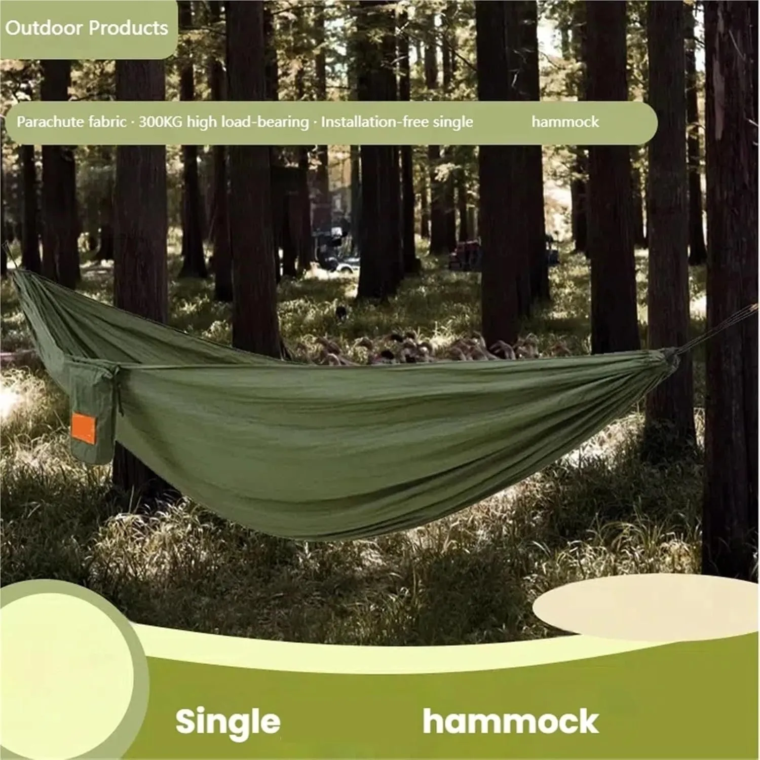 Portable Camping Hammock Lightweight Nylon Outdoor Hanging Swing Bed for Garden Park Travel Hiking Easy Setup(Dark Green)