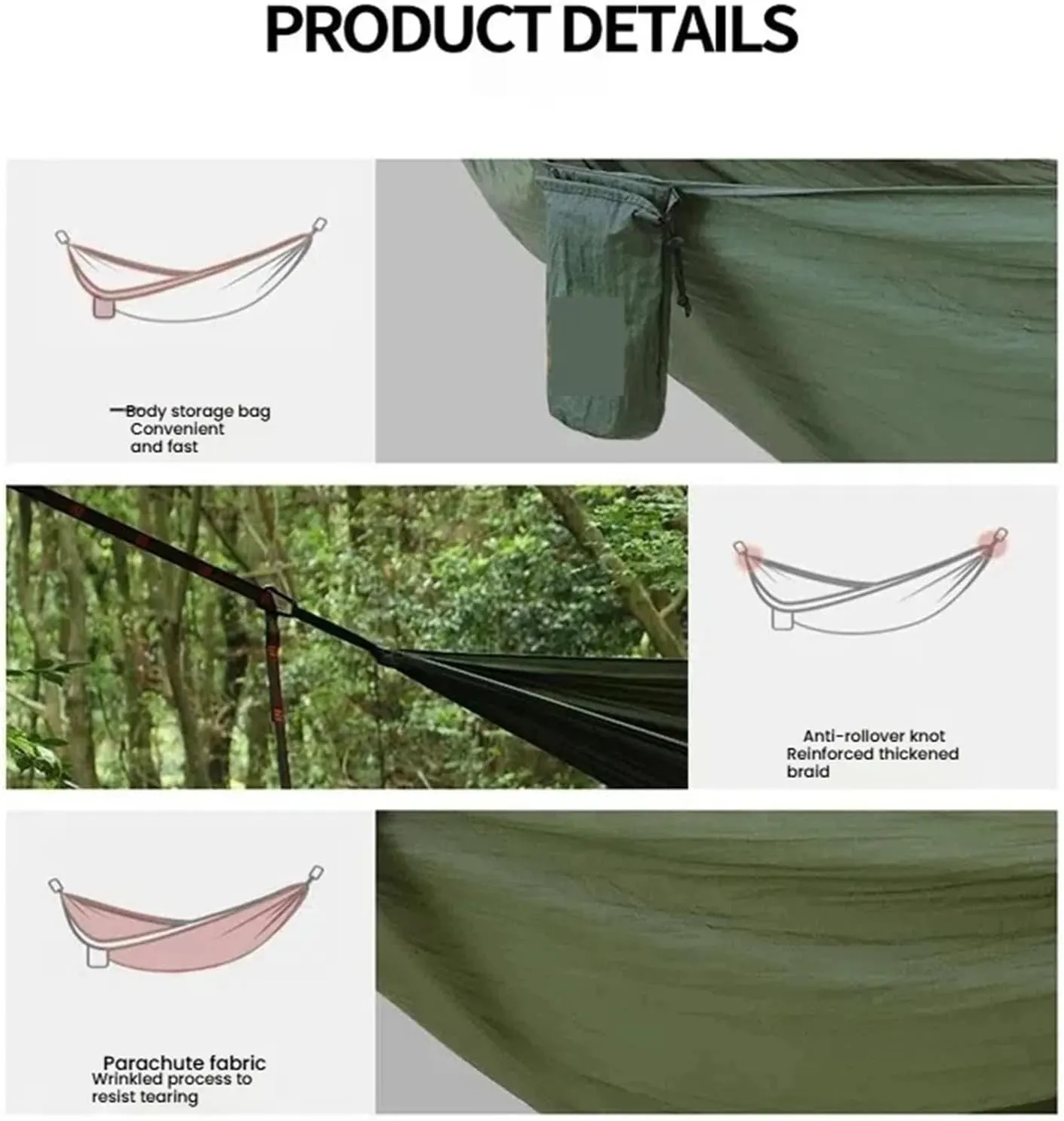 Portable Camping Hammock Lightweight Nylon Outdoor Hanging Swing Bed for Garden Park Travel Hiking Easy Setup(Dark Green)