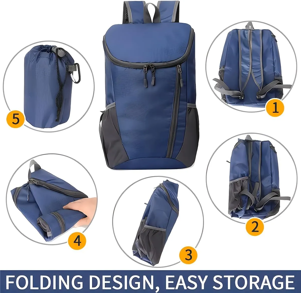 Portable Foldable Backpack Folding Mountaineering Bag, Ultralight Outdoor Cycling Rucksack, Travel Hiking Knapsack(Dark Blue)