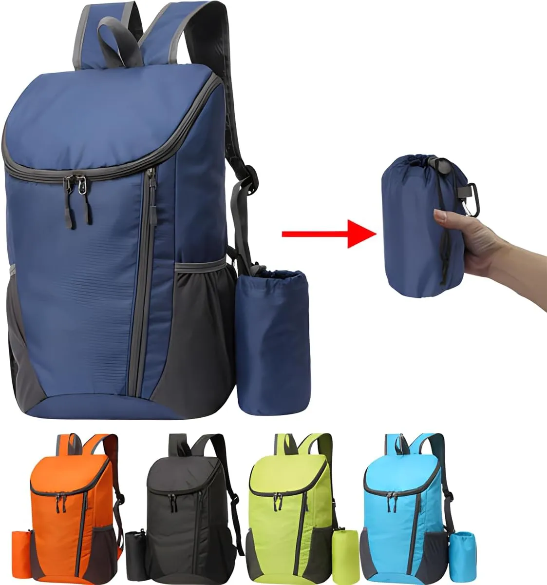 Portable Foldable Backpack Folding Mountaineering Bag, Ultralight Outdoor Cycling Rucksack, Travel Hiking Knapsack(Dark Blue)