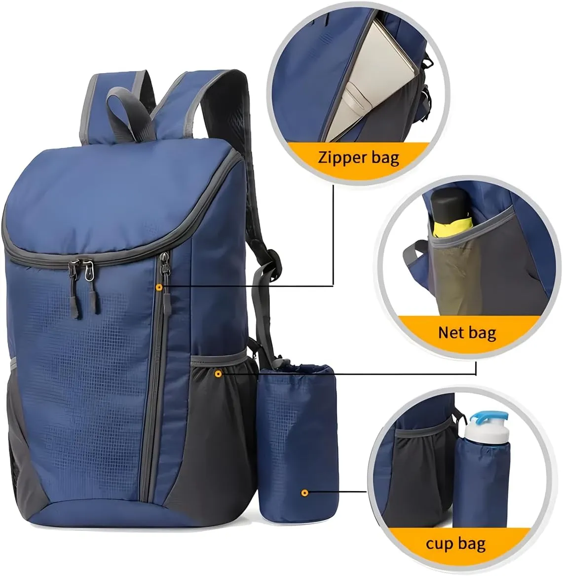 Portable Foldable Backpack Folding Mountaineering Bag, Ultralight Outdoor Cycling Rucksack, Travel Hiking Knapsack(Dark Blue)