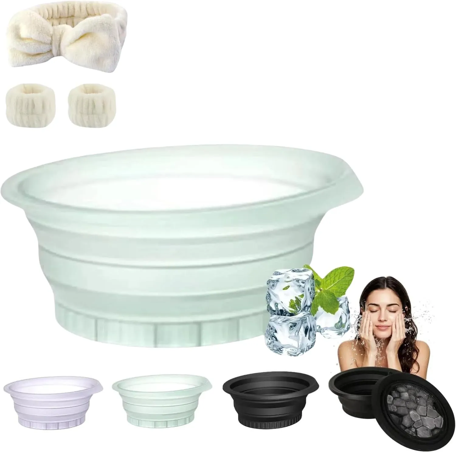 Portable Foldable Silicone Ice Facial Bowl,2025 New Face Bowl for Ice,Facial Cold Plunge Bowl Kit,Foldable Ice Face Bowl for Cold Plunge Therapy & Facial Skincare,Facial Cold Plunge Bowl(Green)