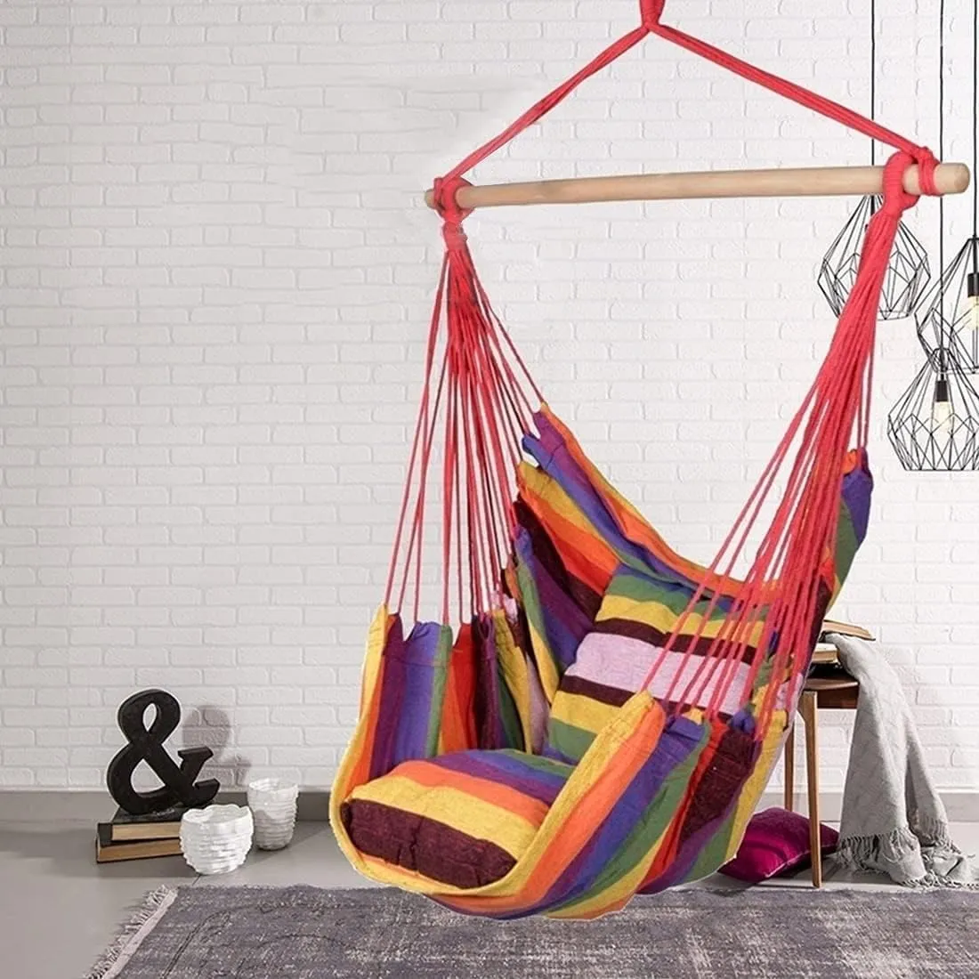 Portable Hammocks Outdoor Hammock Thicken Chair Hanging Portable Relaxation Canvas Swing Travel Camping Lazy Chair Hammock for Outdoor(Fresh Green B)