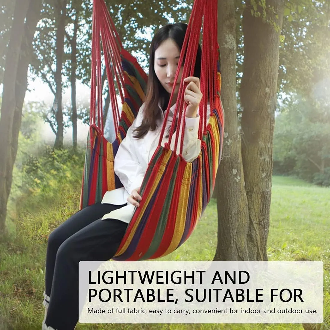 Portable Hammocks Outdoor Hammock Thicken Chair Hanging Portable Relaxation Canvas Swing Travel Camping Lazy Chair Hammock for Outdoor(Fresh Green B)