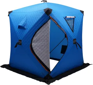 Portable Ice Fishing Tent, 1-2 People Ice Fishing Shelter, Lightweight Thermal Ice Fishing Tent with Ice Anchors, Carry Bag, Insulated Layer for Ice Winter Fishing(57.09 * 57.09 * 64.96 in)