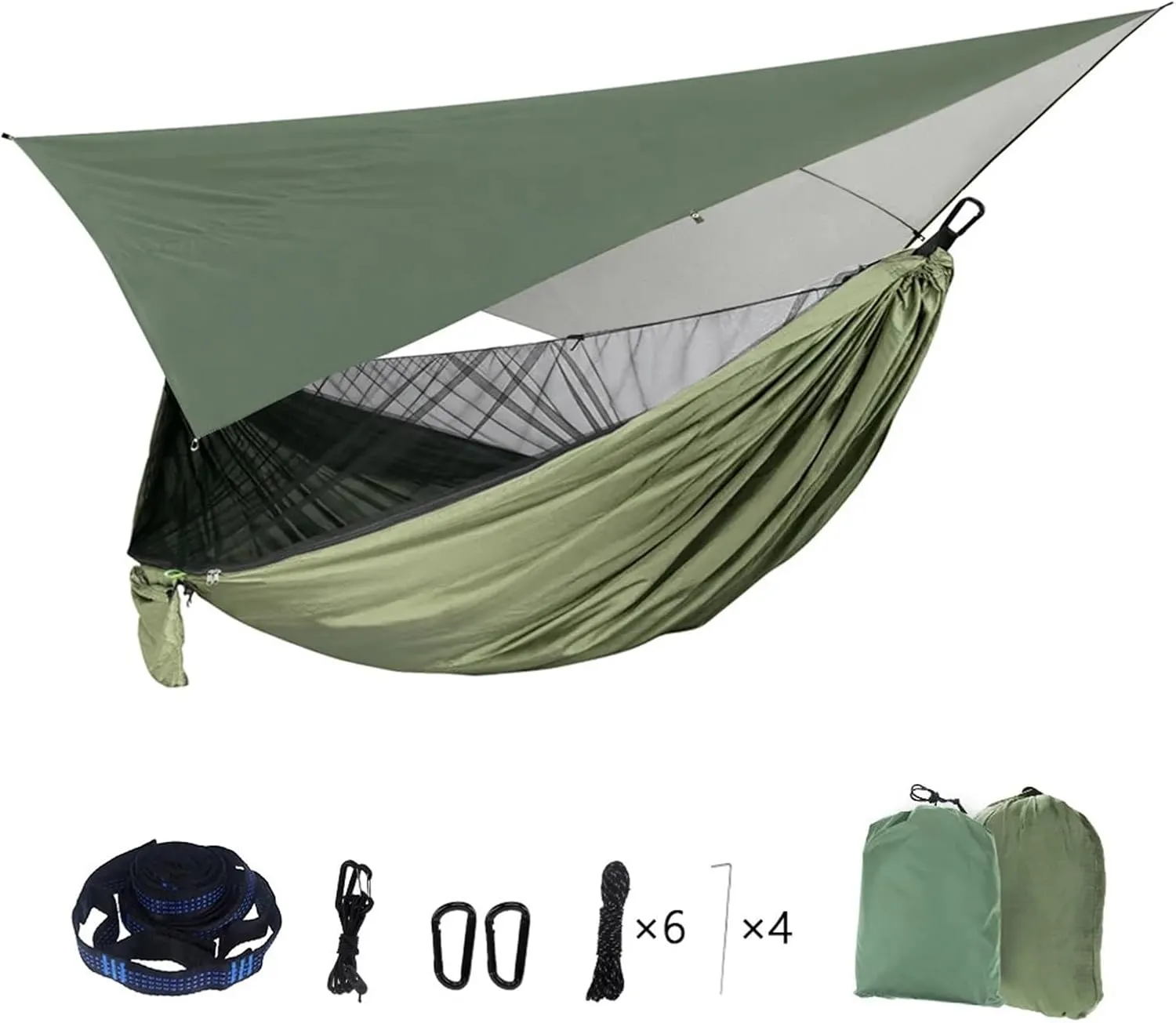 Portable Mosquito Net Nylon Camping Hammock with Waterproof Rain Fly Canopy Tarp for Outdoor Hanging Bed Sleeping for Terrace, Outdoor(Black)
