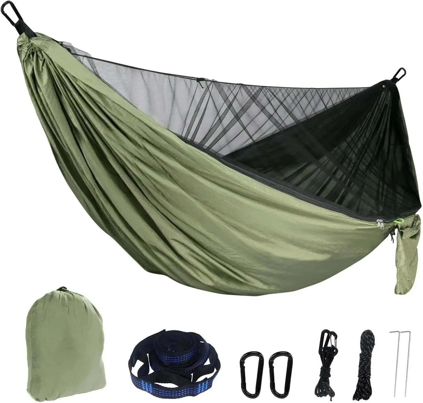 Portable Mosquito Net Nylon Camping Hammock with Waterproof Rain Fly Canopy Tarp for Outdoor Hanging Bed Sleeping for Terrace, Outdoor(Black)