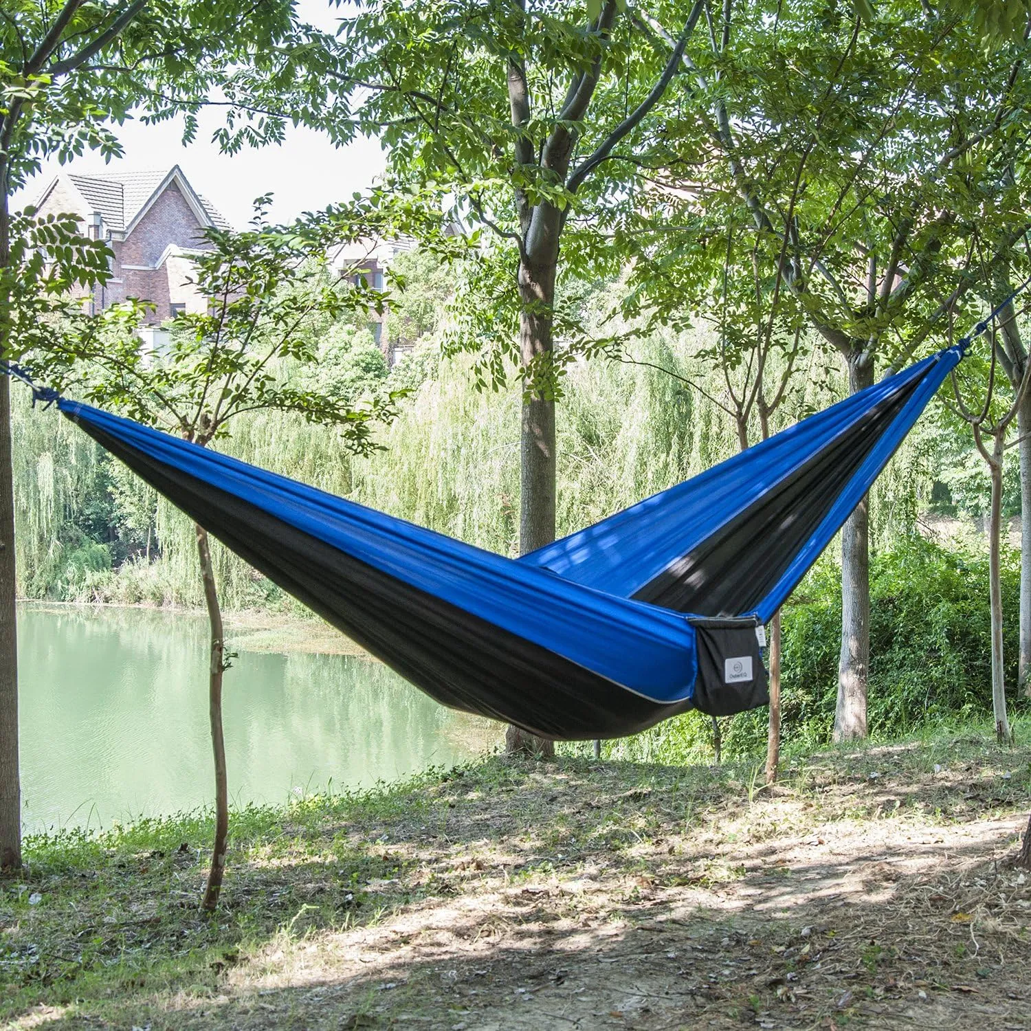 Portable Nylon Fabric Travel Camping Hammock Blue/Black