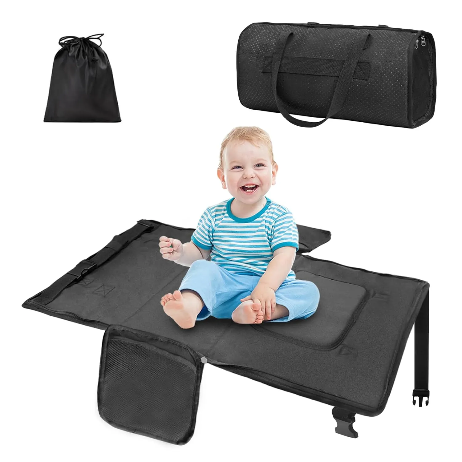 Portable Toddler Airplane Bed Travel Bag, Kids Plane Seat Extender, Baby Footrest Flight Essential, Flyaway Must Have for Infant Hammock Sleep, Carry on Bags for Women Gym, Hospital, Weekender(Black)