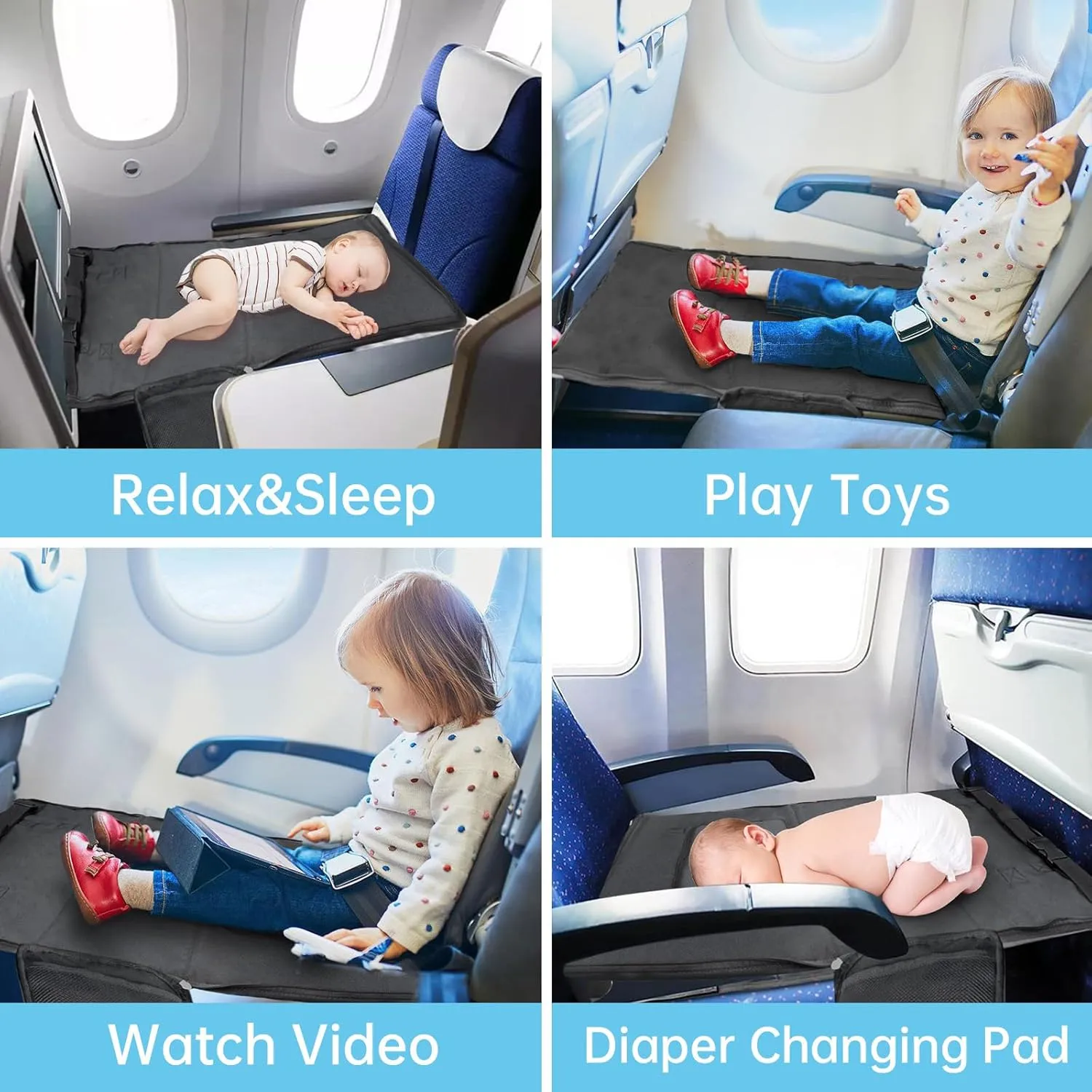 Portable Toddler Airplane Bed Travel Bag, Kids Plane Seat Extender, Baby Footrest Flight Essential, Flyaway Must Have for Infant Hammock Sleep, Carry on Bags for Women Gym, Hospital, Weekender(Black)