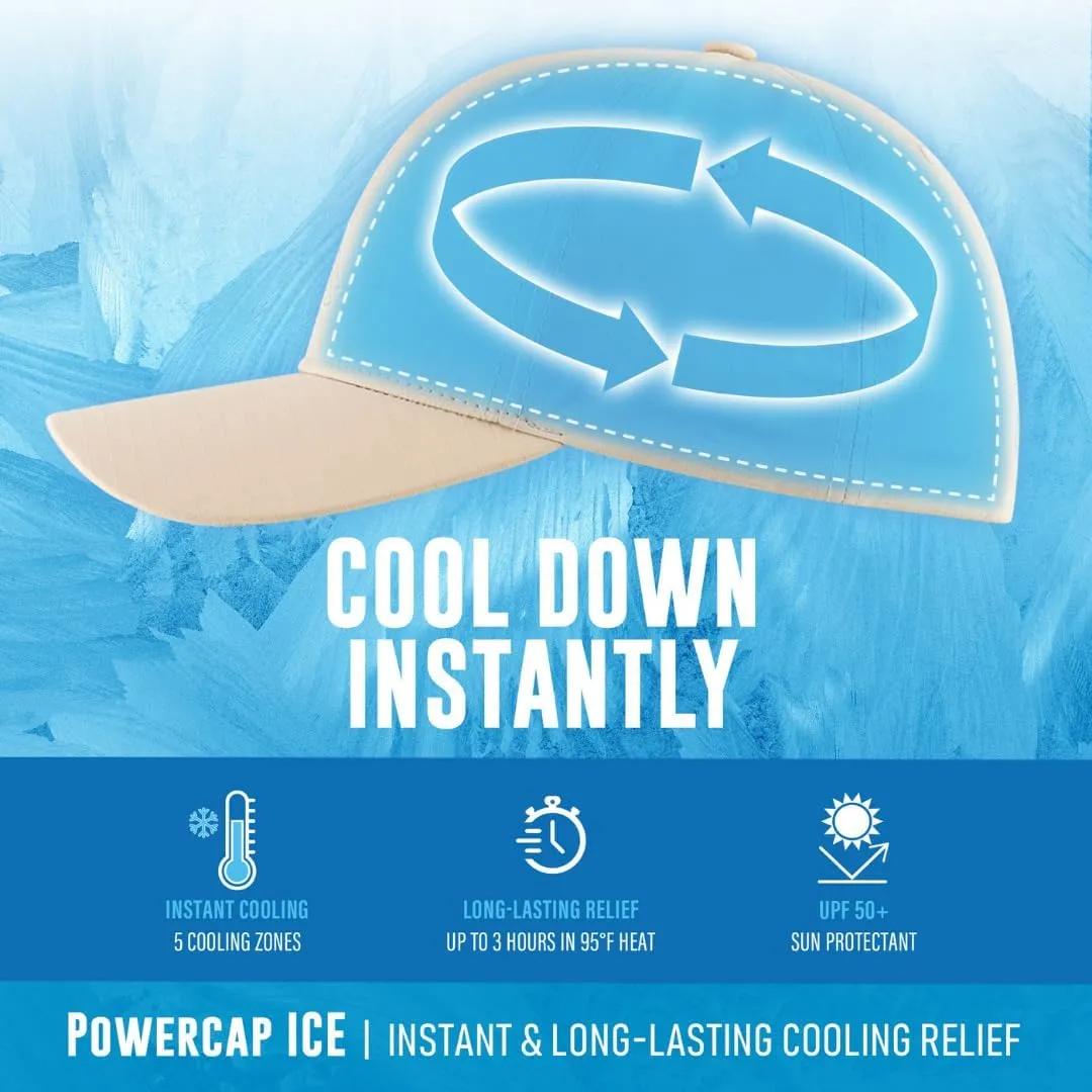 POWERCAP ICE Baseball Hat – Instant Cooling with Reusable Ice Packs UPF 50 UV Sun Protection for Hot Weather