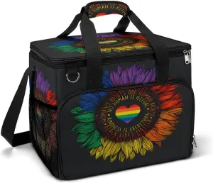 Pride LGBT Real Love is Love Sunflower Rainbow Cooler Bag, Collapsible Soft Sided Cooler, Large Leakproof Camping Cooler, Portable Travel Cooler for Camping, Road Trips