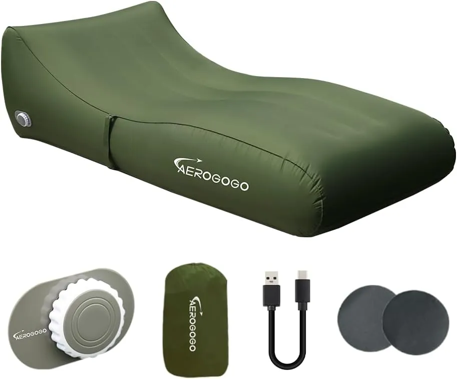 PS2 Inflatable Lounger Air Sofa Chair, Built-in Air Pump Self-Inflatable Air Sofa Couch, Perfect for Beach Chair Camping Chairs or Portable Hammock for Outdoor Backyard Blow Up Lounger