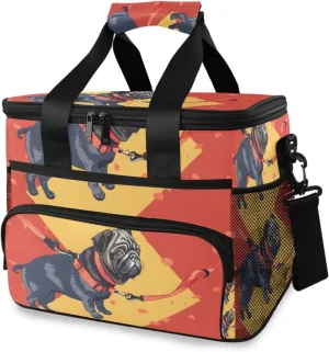 Pugs Dog Red Cooler Bag Insulated Cooler Soft Sided Cooler 24 Can Portable Picnic Bag Large Leakproof Lunch Bag Box for Beach Grocery Camping Travel Car Men Women