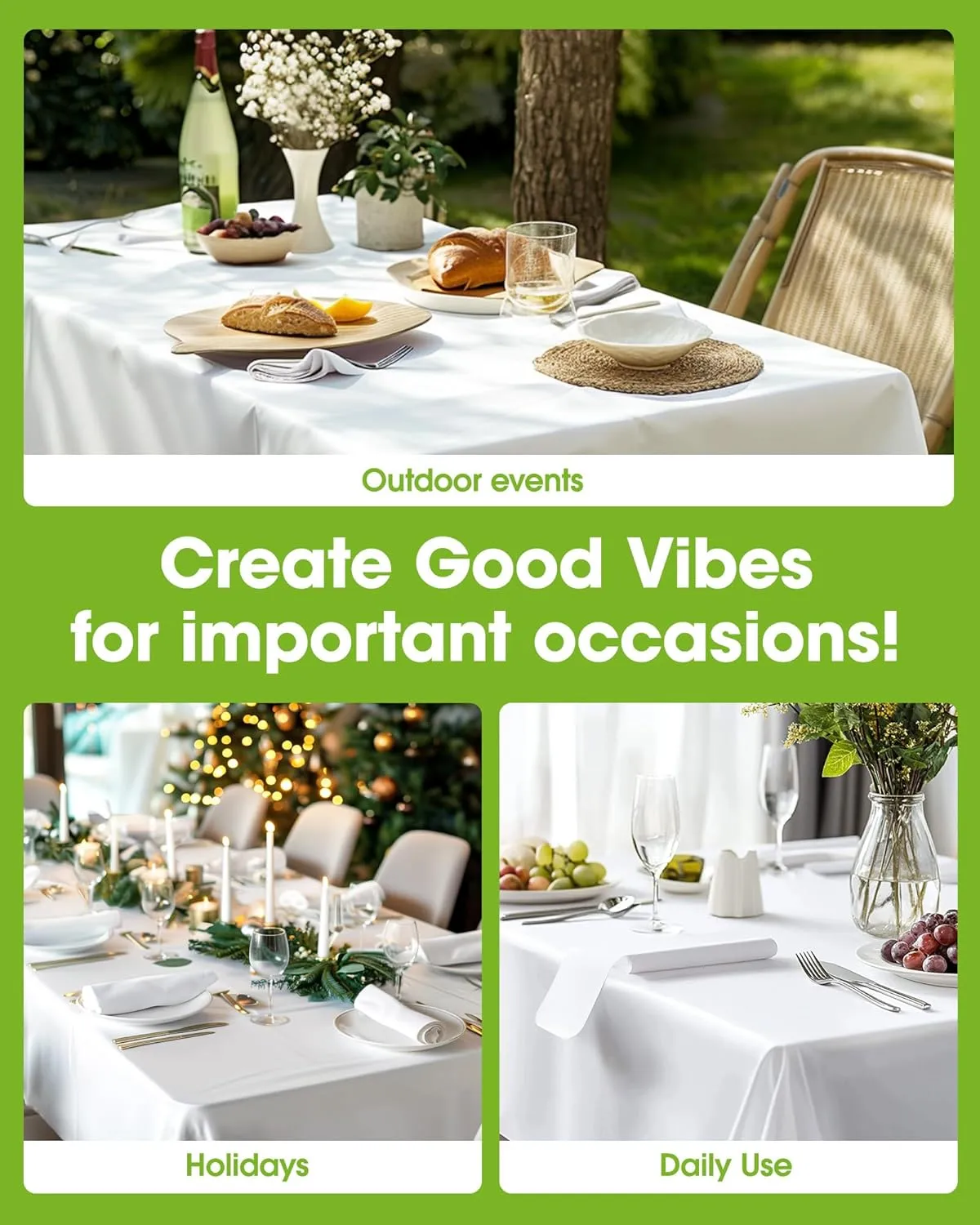 Pureegg Plastic Table Cloth Disposable 20 Pack, 54 x 108 Inch Table Cloths, Party, Picnic, Wedding, Decorative Tablecloths, Rectangle, White Plastic Cover, Leakproof & Sturdy, White