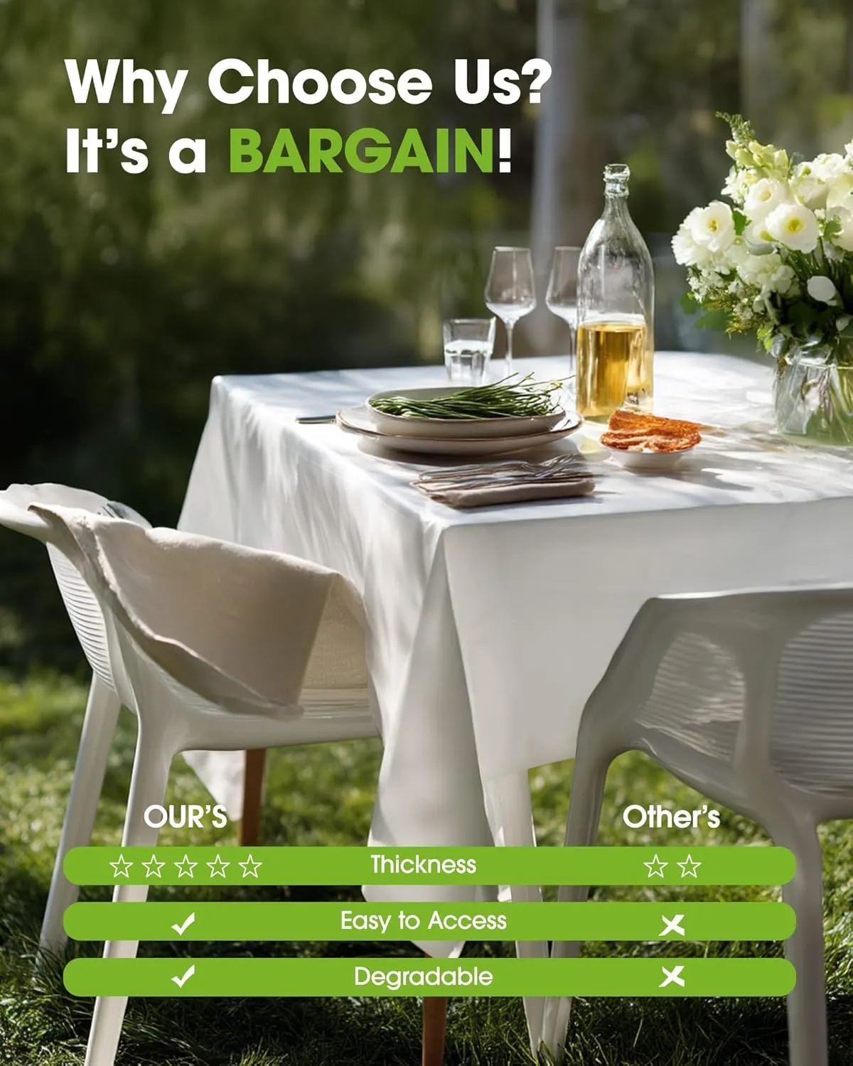 Pureegg Plastic Table Cloth Disposable 20 Pack, 54 x 108 Inch Table Cloths, Party, Picnic, Wedding, Decorative Tablecloths, Rectangle, White Plastic Cover, Leakproof & Sturdy, White