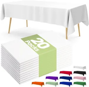Pureegg Plastic Table Cloth Disposable 20 Pack, 54 x 108 Inch Table Cloths, Party, Picnic, Wedding, Decorative Tablecloths, Rectangle, White Plastic Cover, Leakproof & Sturdy, White