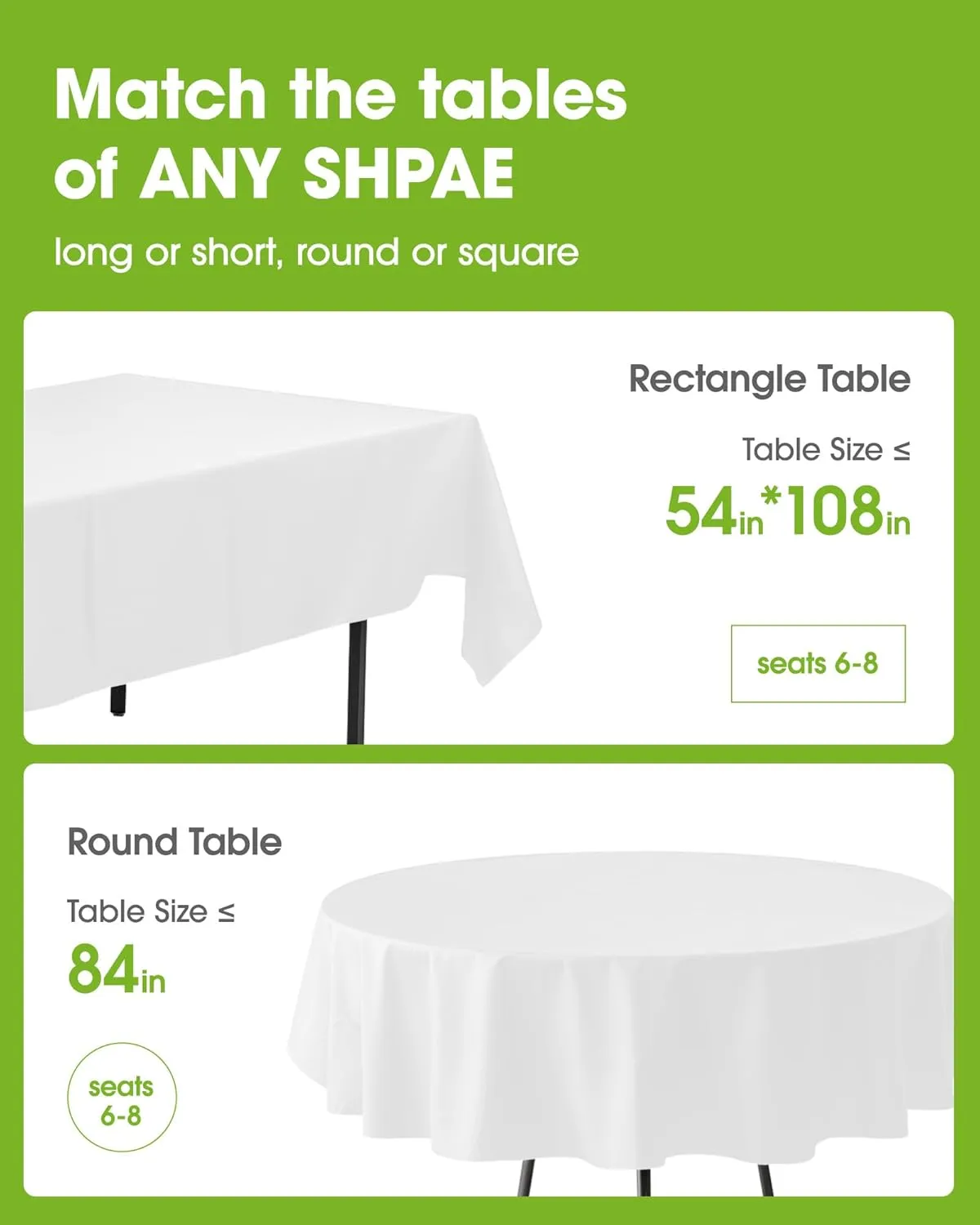 Pureegg Plastic Table Cloth Disposable 20 Pack, 54 x 108 Inch Table Cloths, Party, Picnic, Wedding, Decorative Tablecloths, Rectangle, White Plastic Cover, Leakproof & Sturdy, White