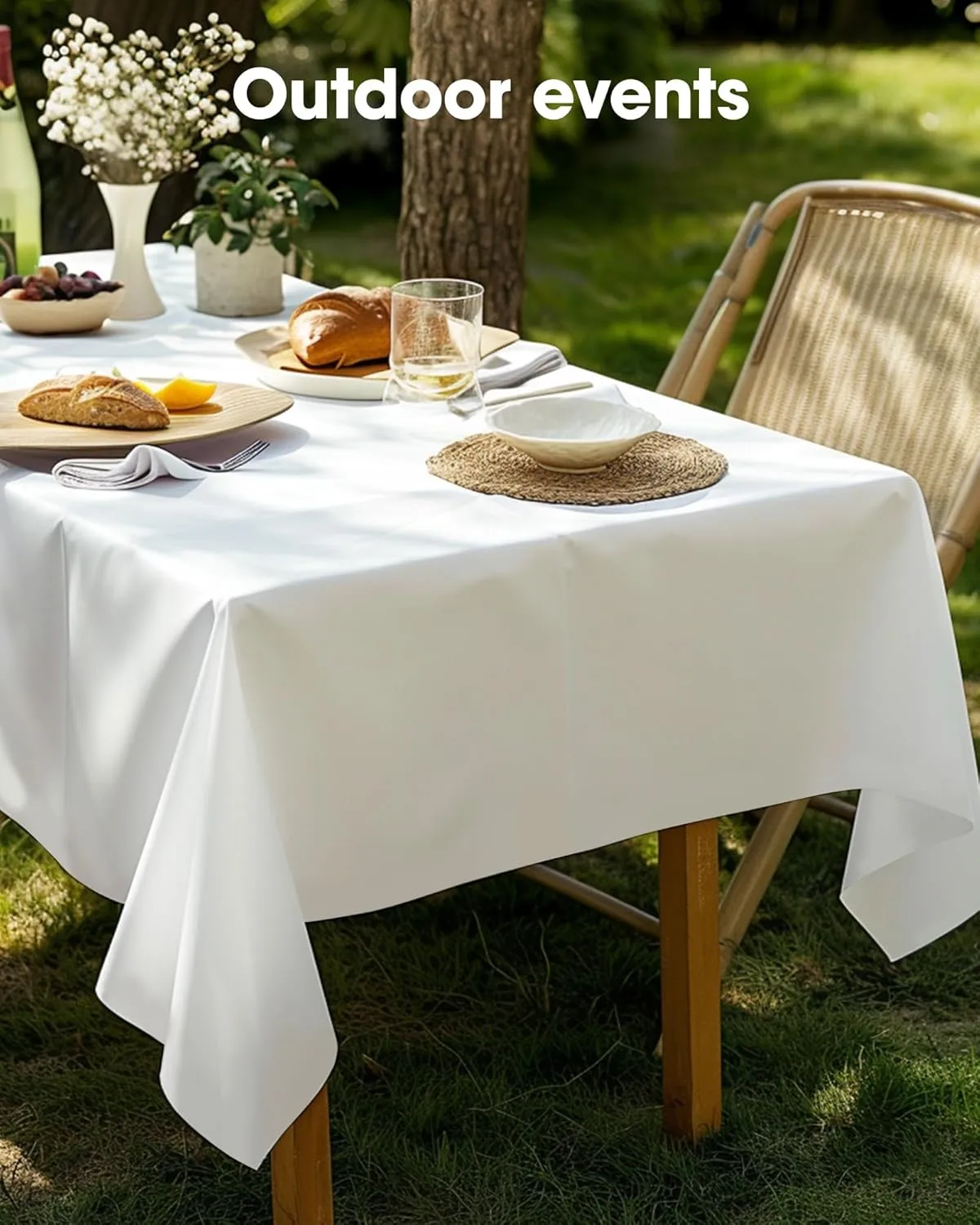 Pureegg Plastic Table Cloth Disposable 20 Pack, 54 x 108 Inch Table Cloths, Party, Picnic, Wedding, Decorative Tablecloths, Rectangle, White Plastic Cover, Leakproof & Sturdy, White