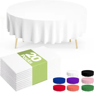 Pureegg Plastic Table Cloth Disposable 20 Pack, 84'' Round Table Cloths, Party, Picnic, Wedding, Decorative Tablecloths, Round, White Plastic Cover, Leakproof & Sturdy, White