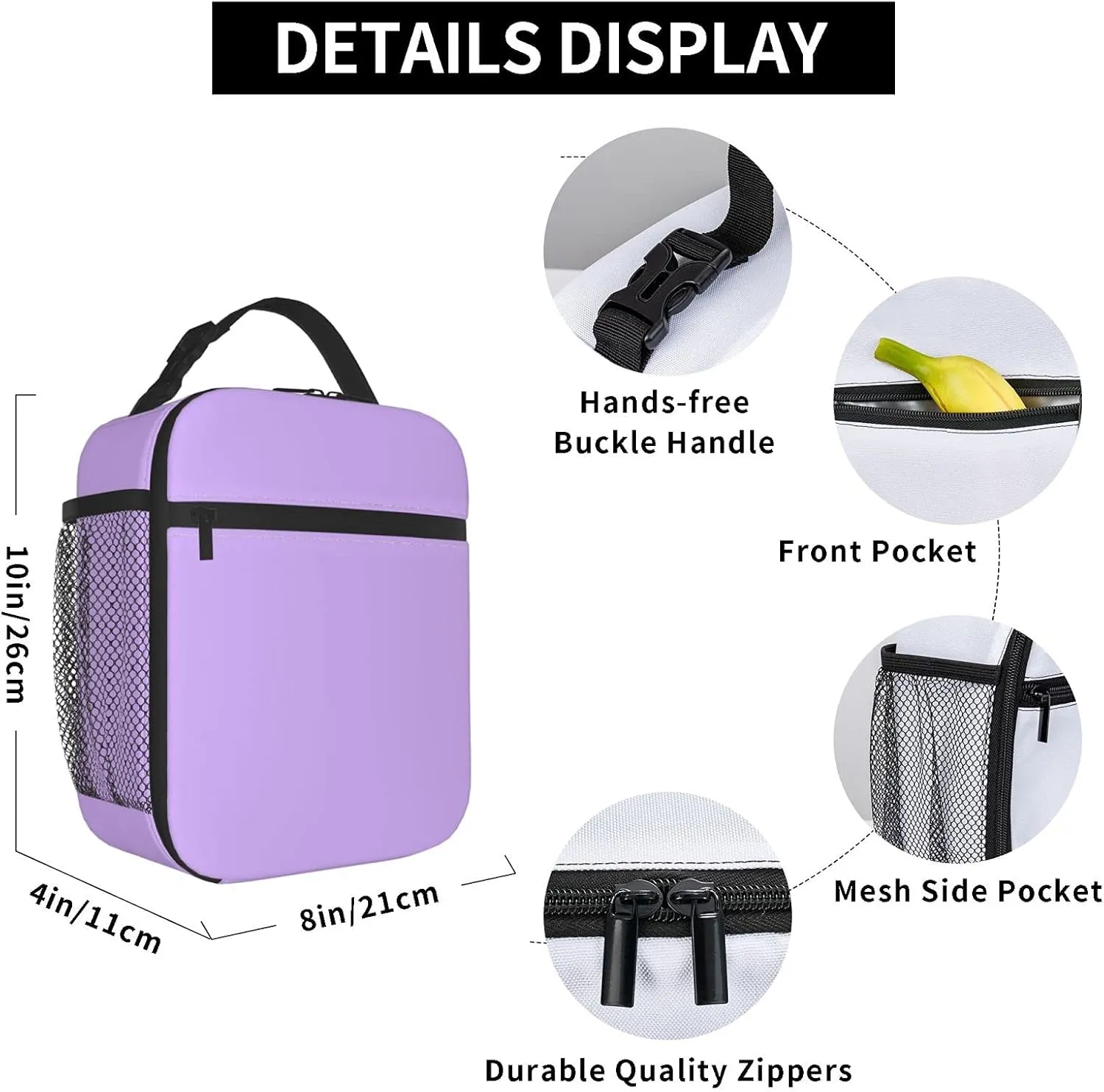 Purple Insulated Lunch Bags Lunch Box for Teens Men Women Adult Premium Thermal Tote Cooler with Side Pockets