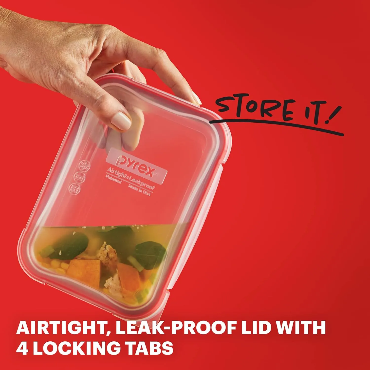 Pyrex Freshlock Glass Food Storage Container, Airtight & Leakproof Locking Lids, Freezer Dishwasher Microwave Safe, 8 Cup
