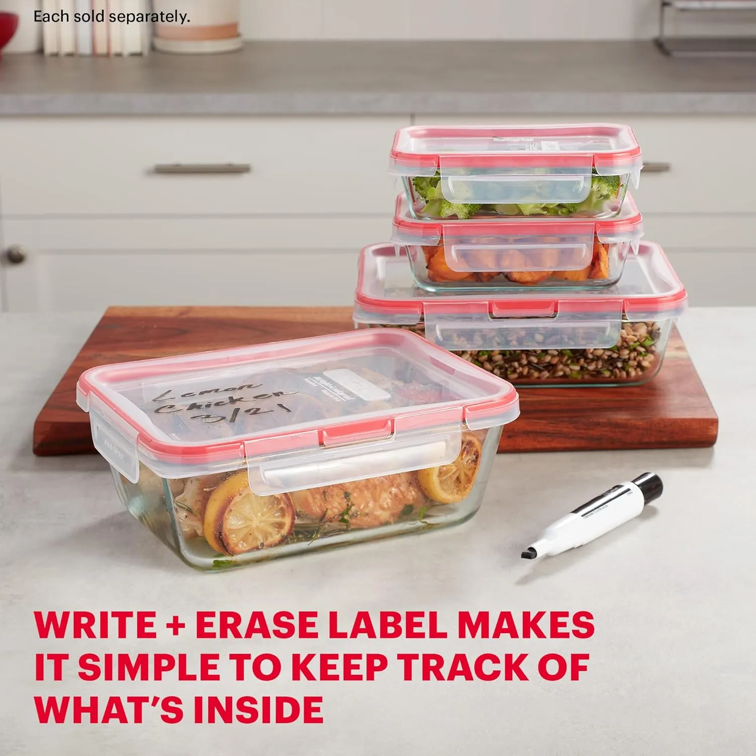 Pyrex Freshlock Glass Food Storage Container, Airtight & Leakproof Locking Lids, Freezer Dishwasher Microwave Safe, 8 Cup