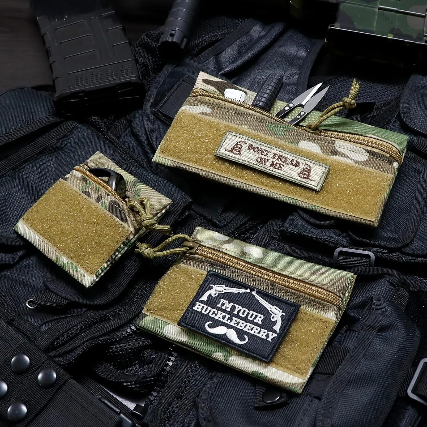 Qavctw 3 Pcs Tactical Admin Pouch with Hook and Loop Storage Bags - Hanging Pouches for Backpack Accessories