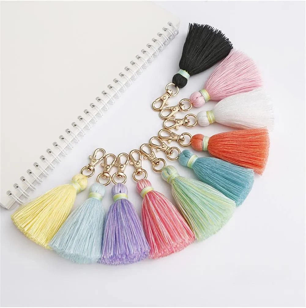 QTMY Cute Pom Pom Tassel Boho Bag Charm Pendant Keyring Keychain for Women Purse Handbag Decor
