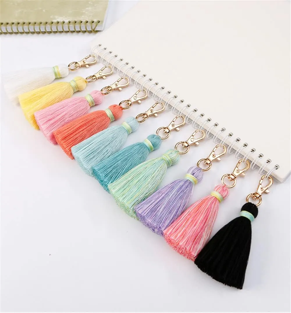 QTMY Cute Pom Pom Tassel Boho Bag Charm Pendant Keyring Keychain for Women Purse Handbag Decor