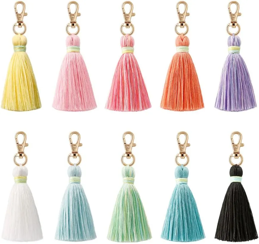 QTMY Cute Pom Pom Tassel Boho Bag Charm Pendant Keyring Keychain for Women Purse Handbag Decor
