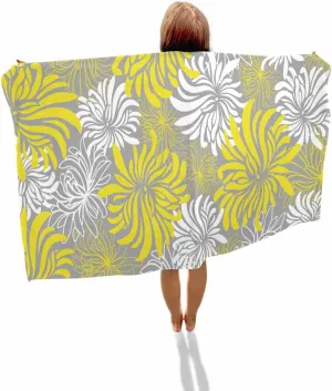 Quick-Drying Microfiber Beach Towel, Chrysanthemum Soft Absorbent Bath Shower Towels, Flower Yellow Grey White Lightweight Portable Towel/Blanket for Travel/Swimming Pool/Camping/Yoga/Gym，35x70 Inch