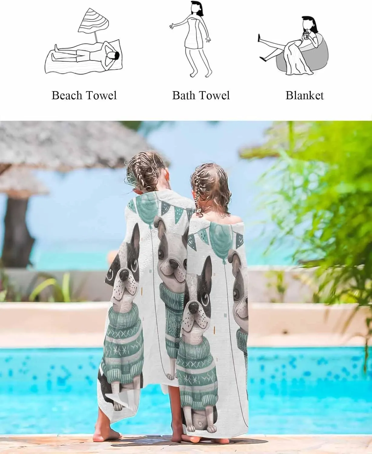 Quick-Drying Microfiber Beach Towel, Cute Dog Soft Absorbent Bath Shower Towels, Farmhouse Country Green Lightweight Portable Towel/Blanket for Travel/Swimming Pool/Camping/Yoga/Gym，35x70 Inch