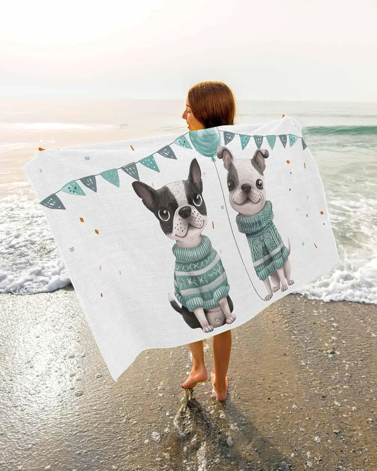 Quick-Drying Microfiber Beach Towel, Cute Dog Soft Absorbent Bath Shower Towels, Farmhouse Country Green Lightweight Portable Towel/Blanket for Travel/Swimming Pool/Camping/Yoga/Gym，35x70 Inch