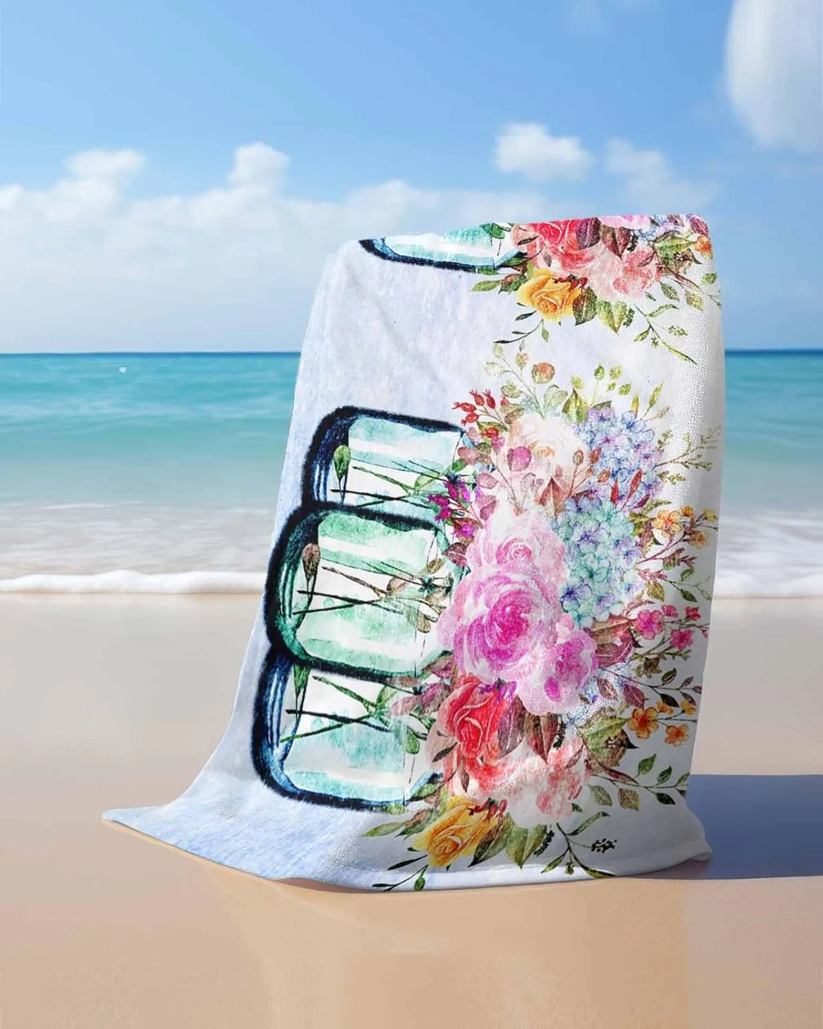 Quick-Drying Microfiber Beach Towel, Floral Soft Absorbent Bath Shower Towels, Flowers in Vase Gradient Lightweight Portable Towel/Blanket for Travel/Swimming Pool/Camping/Yoga/Gym，35x70 Inch