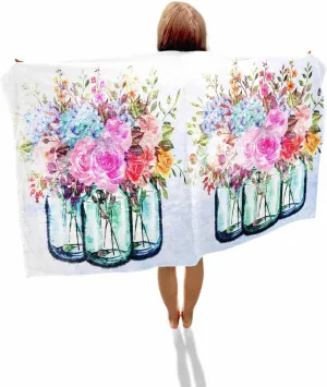 Quick-Drying Microfiber Beach Towel, Floral Soft Absorbent Bath Shower Towels, Flowers in Vase Gradient Lightweight Portable Towel/Blanket for Travel/Swimming Pool/Camping/Yoga/Gym，35x70 Inch