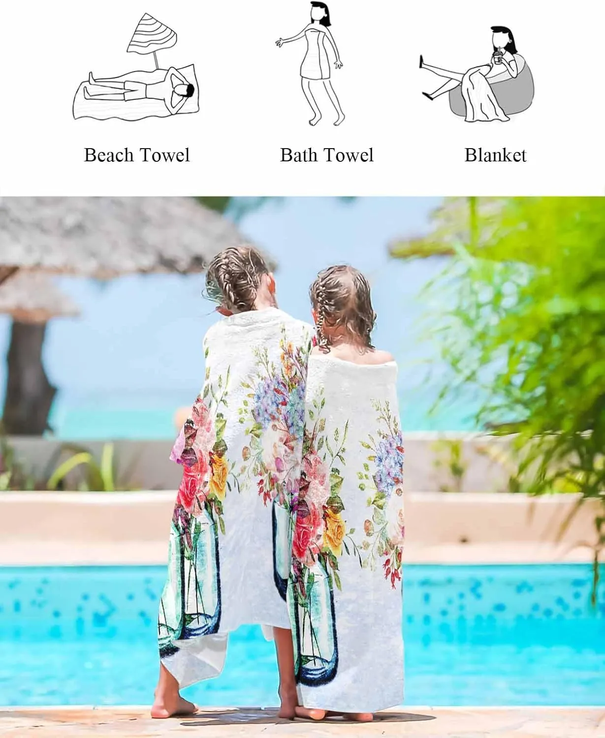 Quick-Drying Microfiber Beach Towel, Floral Soft Absorbent Bath Shower Towels, Flowers in Vase Gradient Lightweight Portable Towel/Blanket for Travel/Swimming Pool/Camping/Yoga/Gym，35x70 Inch