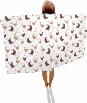 Quick-Drying Microfiber Beach Towel, Hen Flowers Brown Soft Absorbent Bath Shower Towels, Farmhouse Country Lightweight Portable Towel/Blanket for Travel/Swimming Pool/Camping/Yoga/Gym，35x70 Inch