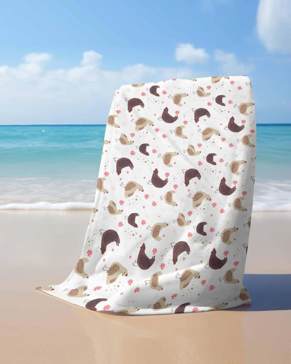Quick-Drying Microfiber Beach Towel, Hen Flowers Brown Soft Absorbent Bath Shower Towels, Farmhouse Country Lightweight Portable Towel/Blanket for Travel/Swimming Pool/Camping/Yoga/Gym，35x70 Inch