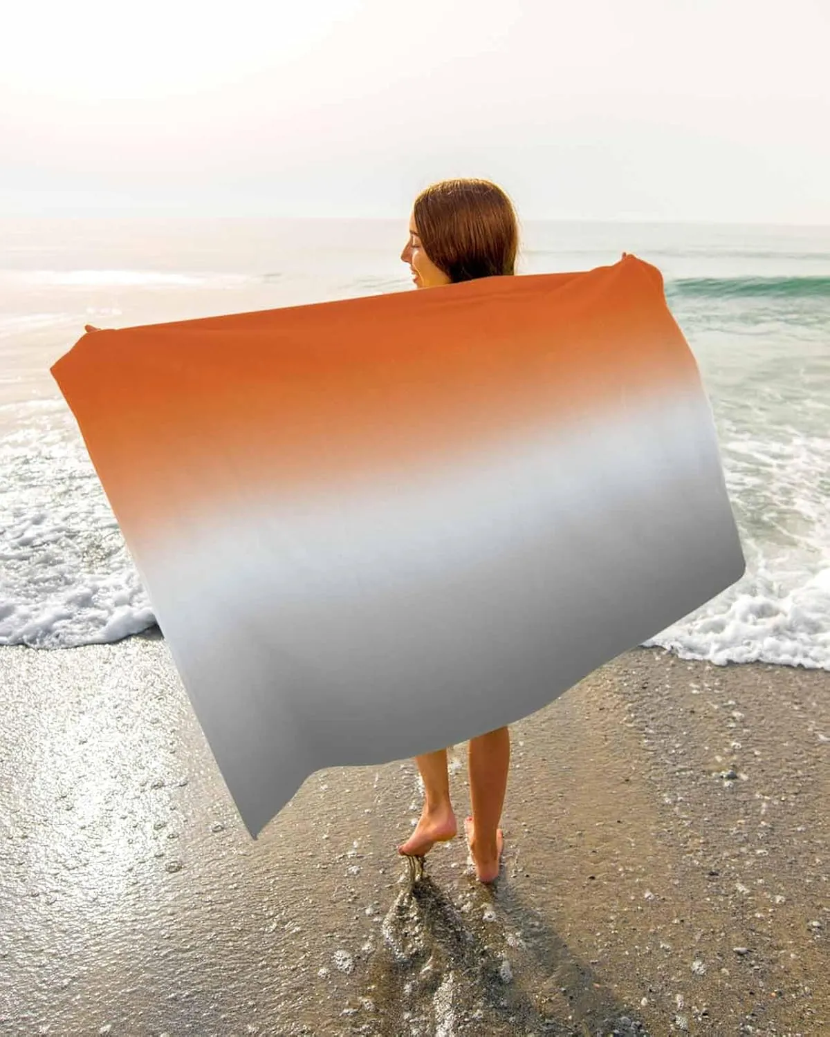 Quick-Drying Microfiber Beach Towel, Modern Simple Soft Absorbent Bath Shower Towels, Orange Gray Gradient Lightweight Portable Towel/Blanket for Travel/Swimming Pool/Camping/Yoga/Gym，35x70 Inch