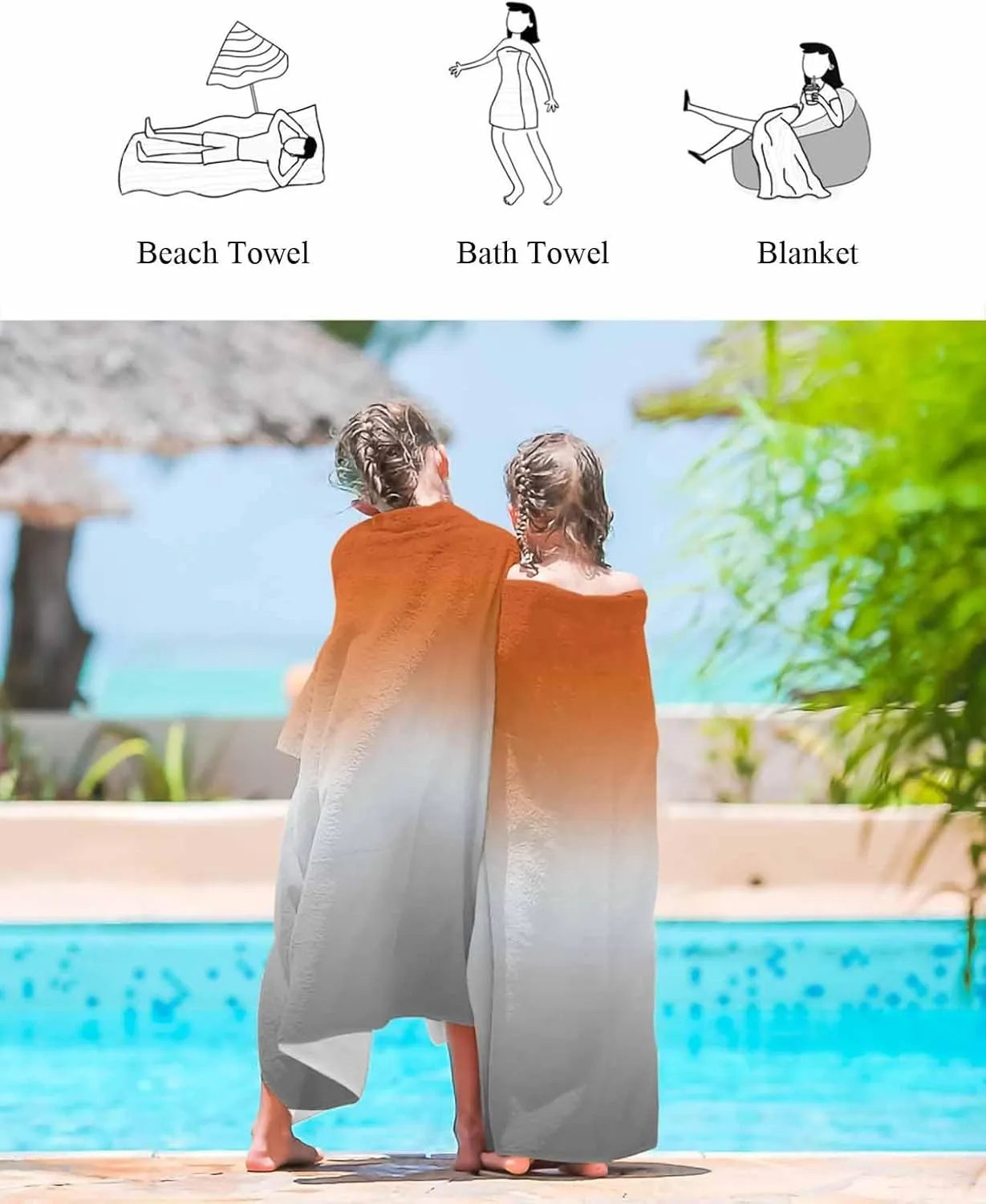 Quick-Drying Microfiber Beach Towel, Modern Simple Soft Absorbent Bath Shower Towels, Orange Gray Gradient Lightweight Portable Towel/Blanket for Travel/Swimming Pool/Camping/Yoga/Gym，35x70 Inch