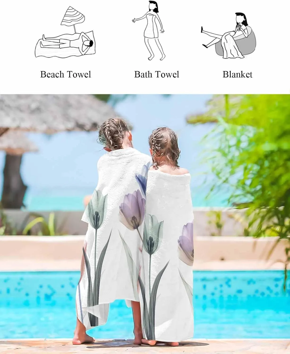 Quick-Drying Microfiber Beach Towel, Simple Modern Soft Absorbent Bath Shower Towels, Rustic Floral Lightweight Portable Towel/Blanket for Travel/Swimming Pool/Camping/Yoga/Gym，35x70 Inch