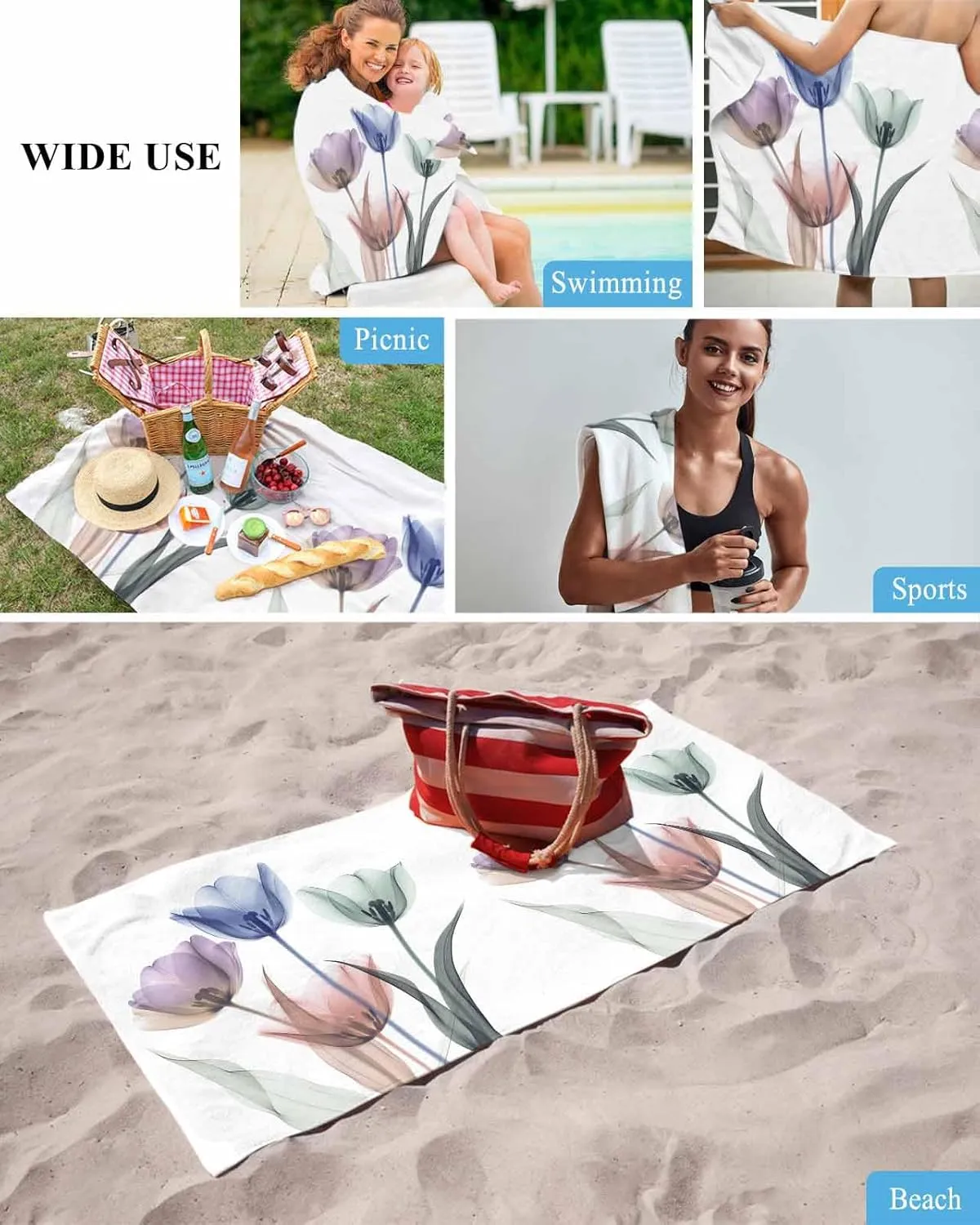 Quick-Drying Microfiber Beach Towel, Simple Modern Soft Absorbent Bath Shower Towels, Rustic Floral Lightweight Portable Towel/Blanket for Travel/Swimming Pool/Camping/Yoga/Gym，35x70 Inch
