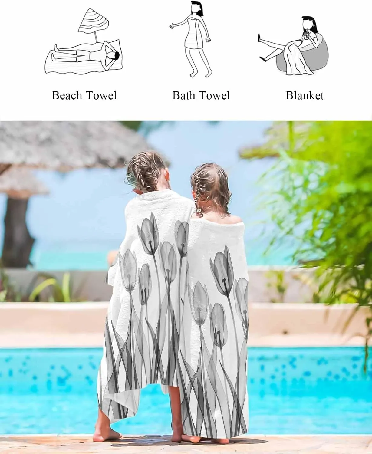 Quick-Drying Microfiber Beach Towel, Simple Modern Soft Absorbent Bath Shower Towels, Rustic Gray Floral Lightweight Portable Towel/Blanket for Travel/Swimming Pool/Camping/Yoga/Gym，35x70 Inch