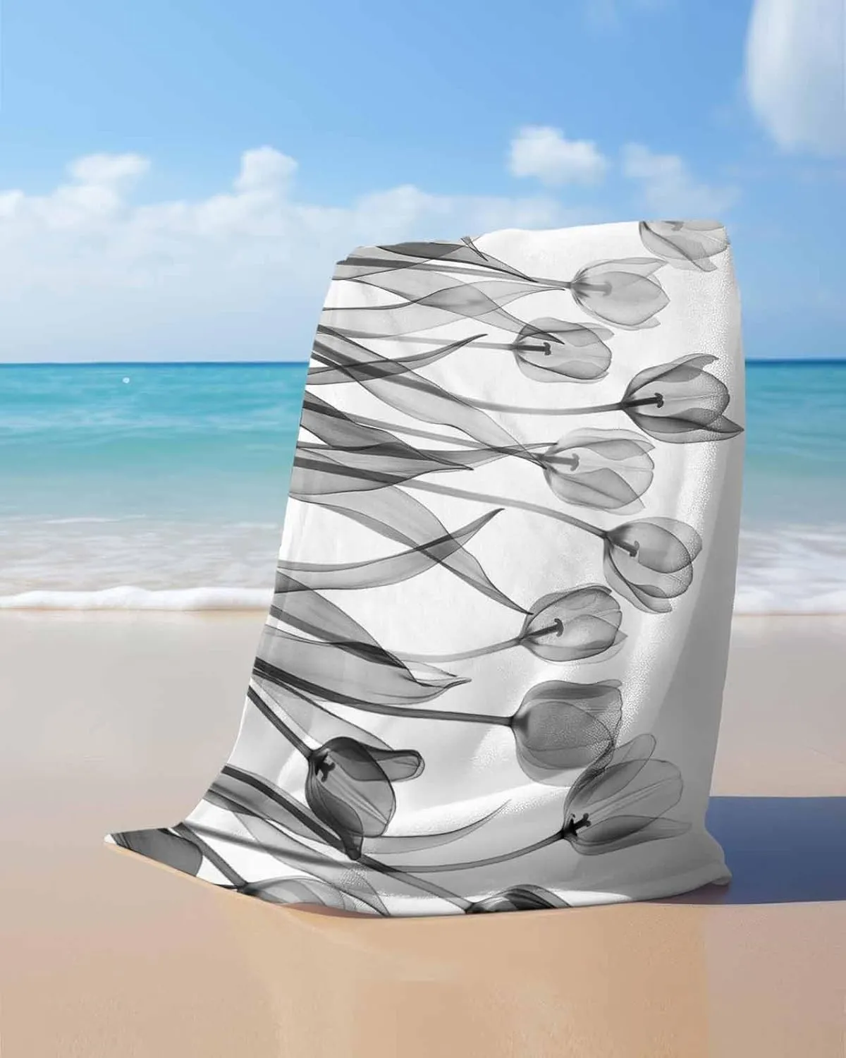 Quick-Drying Microfiber Beach Towel, Simple Modern Soft Absorbent Bath Shower Towels, Rustic Gray Floral Lightweight Portable Towel/Blanket for Travel/Swimming Pool/Camping/Yoga/Gym，35x70 Inch