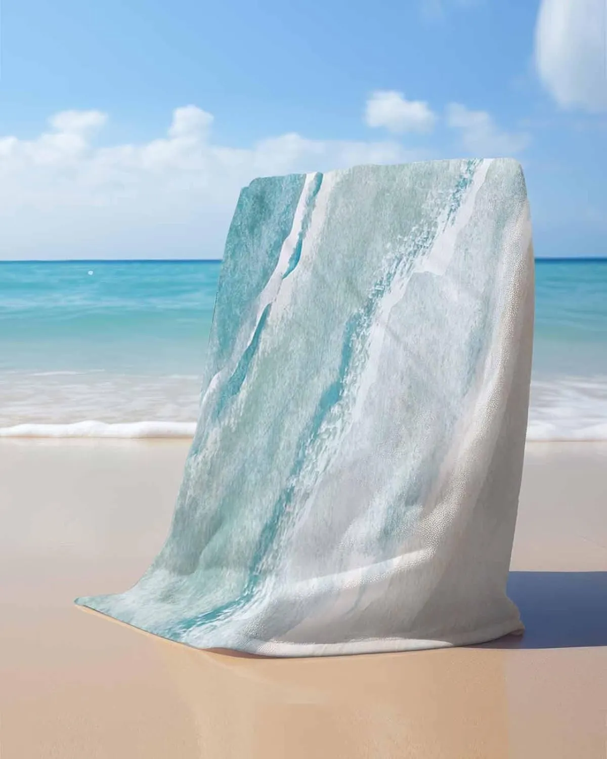 Quick-Drying Microfiber Beach Towel, Watercolor Blue Ocean Sea Waves Beach Soft Absorbent Bath Shower Towels, Lightweight Portable Towel/Blanket for Travel/Swimming Pool/Camping/Yoga/Gym，35x70 Inch