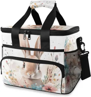 Rabbite Flower Bunny B Cooler Bag Insulated Cooler Soft Sided Cooler 24 Can Portable Picnic Bag Large Leakproof Lunch Bag Box for Beach Grocery Camping Travel Car Men Women