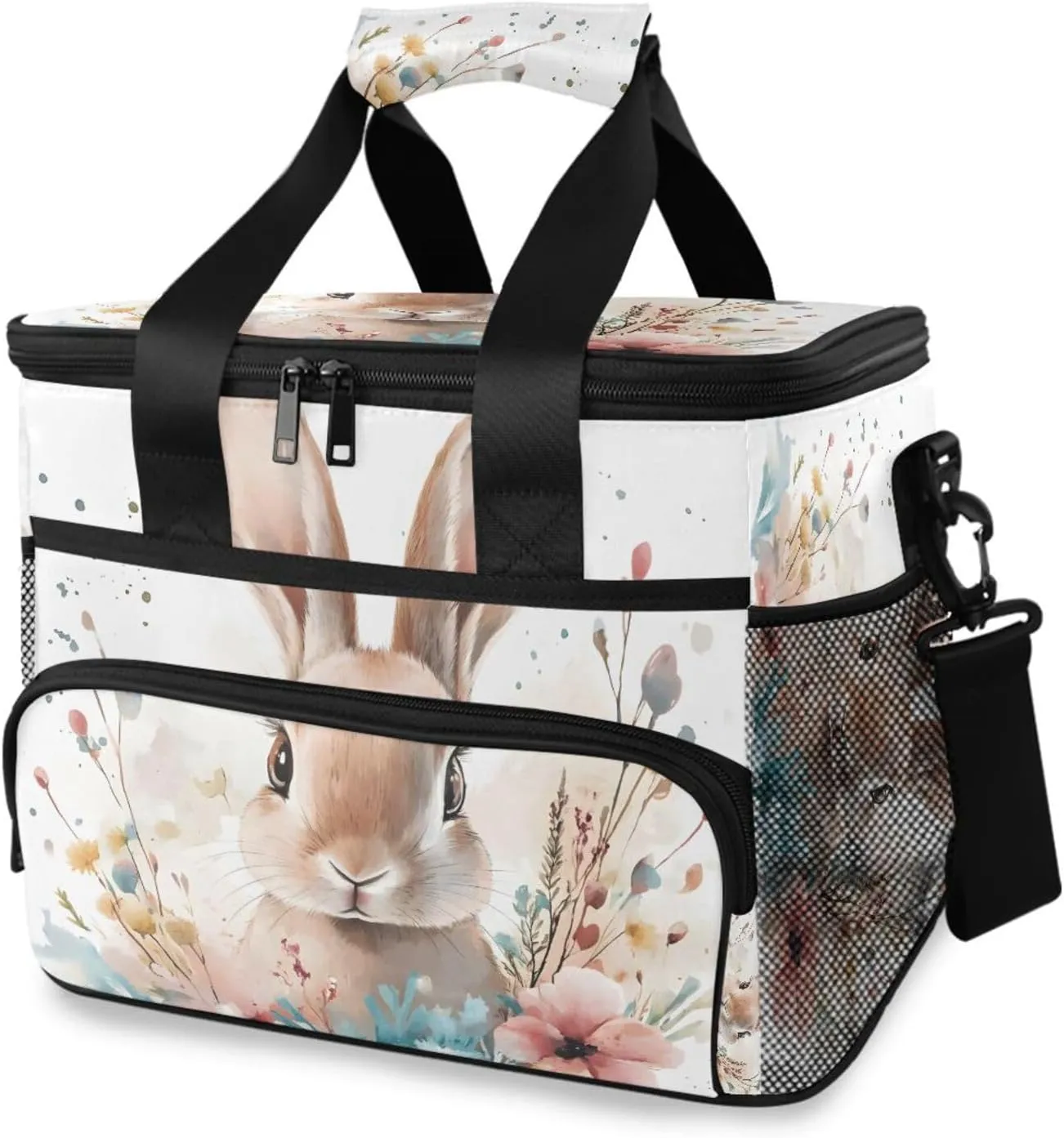 Rabbite Flower Bunny B Cooler Bag Insulated Cooler Soft Sided Cooler 24 Can Portable Picnic Bag Large Leakproof Lunch Bag Box for Beach Grocery Camping Travel Car Men Women