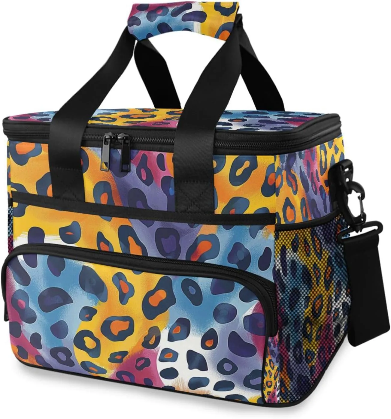 Rainbow Leopard Pattern Cooler Bag Insulated Cooler Soft Sided Cooler 24 Can Portable Picnic Bag Large Leakproof Lunch Bag Box for Beach Grocery Camping Travel Car Men Women